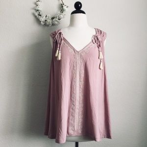 Pink Embroidered Tassel Top